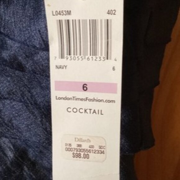 London Times Navy Tiered Ruffle Sheath Sleeveless Cocktail Dress Size 6 NWT - Picture 4 of 5